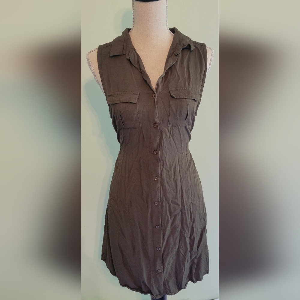 (B) BNWOT rag poets army green button up dress